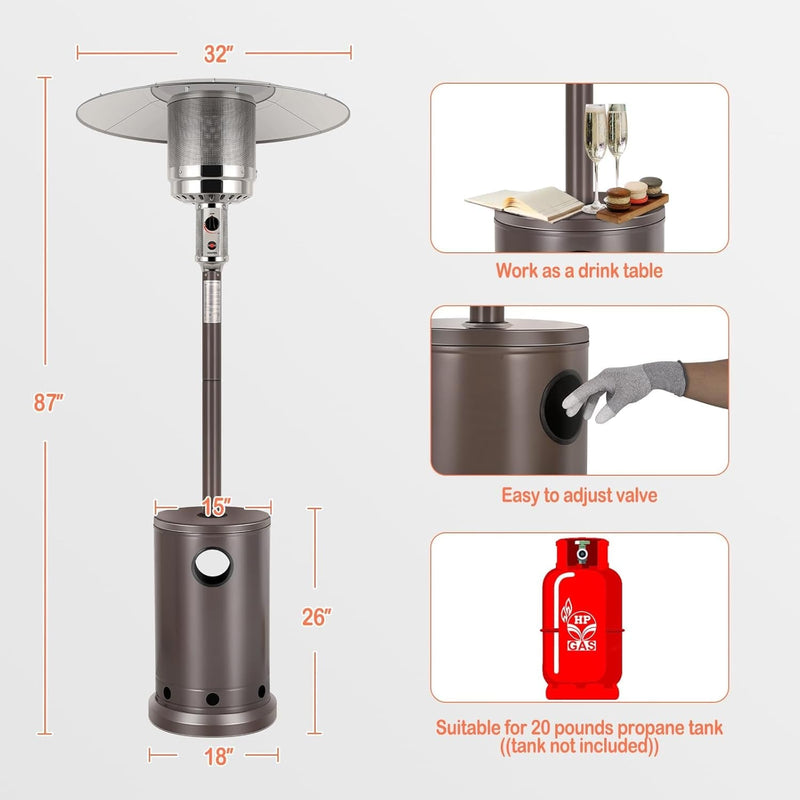 50,000 BTU Propane Patio Heater with Table Design, Stainless Steel