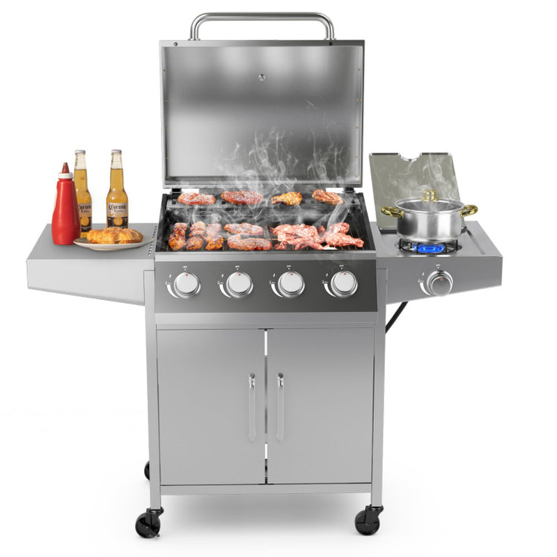 5-Burner Propane Gas Grill with Side Burner and 2 Prep Tables